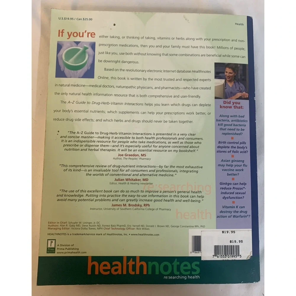 A-Z Guide to Drug Herb Vitamin Interactions 1999 Healthnotes Paperback